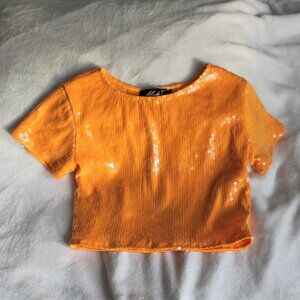 Motel Orange Sequin Cropped Tee (S)
